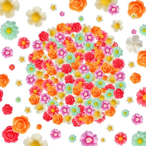 100 mini cuentas de resina de flores, dijes de margaritas con parte trasera plana, adornos de joyería de colores mezclados, para decoración de