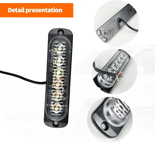 Miniatura 3 de jeseny Paquete de 1 barra de luz LED, 4.4 x 1.1 pulgadas, 12-24 V, impermeable, luz de advertencia de alta luz para automóvil, 12 W, 6 cuentas