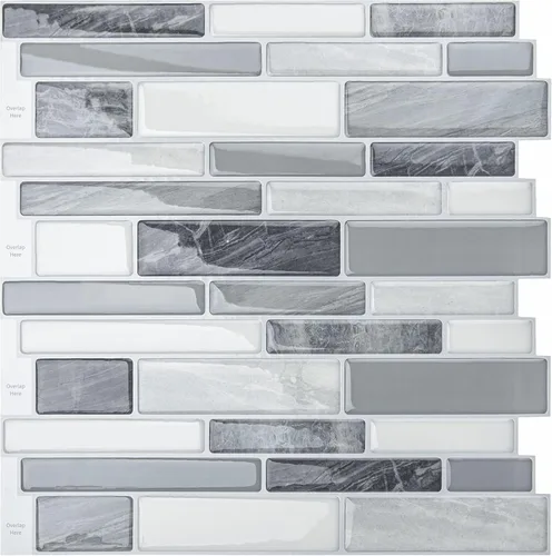 Miniatura 13 de LONGKING Loseta en muro adhesiva para cocina con diseño de mármol (10 azulejos)