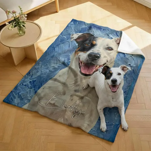 Miniatura 5 de callie Personalized Blanket with Oil Painting Photo - Customized Pet Lover Gifts - Dog Cat Memorial Gifts - Soft Cozy Warm Flannel/Sherpa Throw
