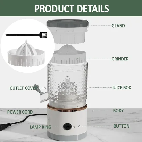 Miniatura 7 de Electric Citrus Juicer, 90W High-Speed Juice Squeezer with 15,000 RPM Pure Copper Motor, Efficient Orange and Lemon Juicer for Soft Fruits, Compact