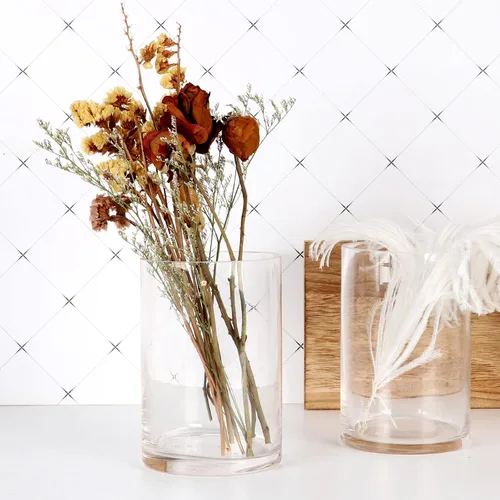 Miniatura 6 de Juego de 3 jarrones cilíndricos de vidrio para centros de mesa, florero transparente de 6 pulgadas de alto para decoración del hogar, portavelas