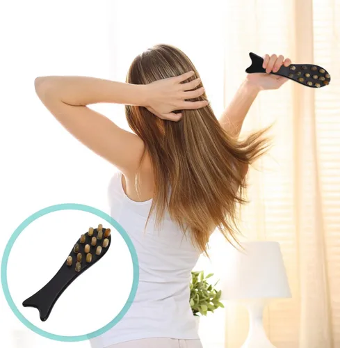 Miniatura 3 de Healifty Masajeador de cabeza de peine de cuerno de buey, herramienta de masaje Guasha, terapia de peine de pelo, tratamiento de punto de activación