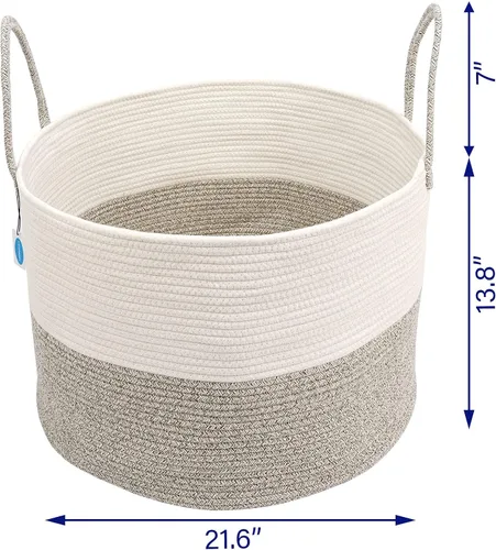 Miniatura 4 de Casaphoria Cesta de cuerda de algodón XXXL para sala de estar, cesta de almacenamiento tejida con asa larga para mantas, toallas y almohadas, cesta