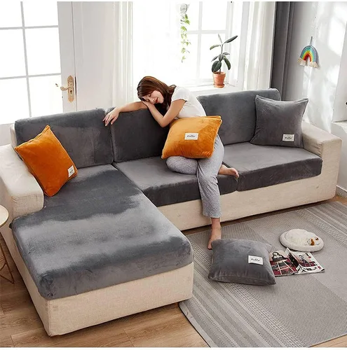 Miniatura 14 de Funda de cojín de terciopelo para sofá en forma de L, funda elástica para cojines de asiento, protector de muebles suave y antideslizante para silla