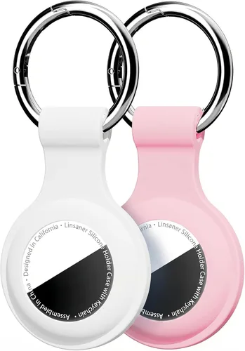 Linsaner Llavero para AirTag: anillo más funda de silicona para tus AirTag, para encontrar accesorios vía GPS, color vino rojo, 2 unidades, color
