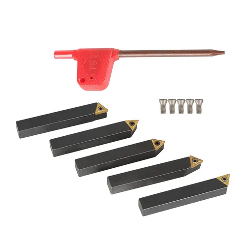 Miniatura 3 de findmall Juego de herramientas de torneado de torno de 5 piezas de 3/8 pulgadas de carburo indexable con 5 insertos de carburo aptos