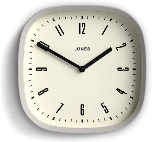 JONES CLOCKS® Reloj de pared Marvel | Reloj cuadrado redondo retro moderno | 10 pulgadas | Gris | Aspecto de diseñador genial para cocina, sala de
