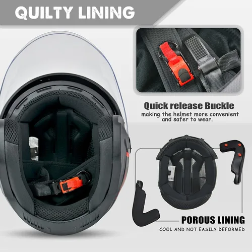 Miniatura 5 de Casco para motocicleta y scooter, casco de cara abierta para adultos, con doble visera, de moda, personalidad para hombres y mujeres, aprobado por