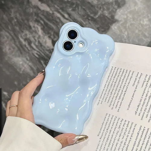 Miniatura 9 de XIZYO Funda para iPhone 13 de 6.1 pulgadas, bonito patrón de ondas, estético, 3D, rizado, ondulado, chapado en purpurina, para mujeres y niñas, Azul