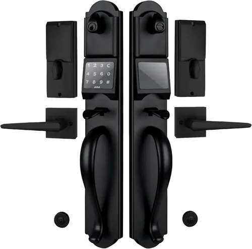 Juego de cerraduras de puerta de entrada sin llave, juego de manijas de puerta doble inteligente resistente con teclado de pantalla táctil, llave
