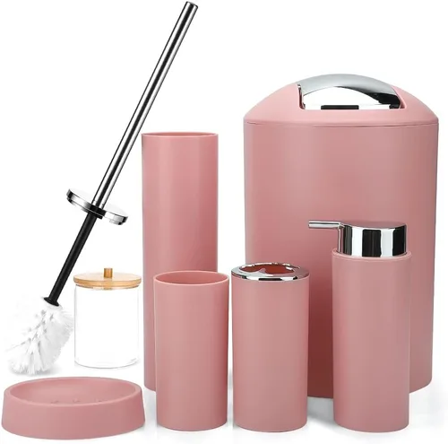 Miniatura 9 de Otostar Juego de accesorios de baño de plástico con dispensador de jabón, soporte para cepillos de dientes, soporte para vasos, jabonera, soporte