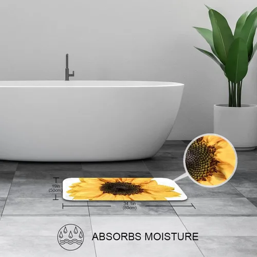Miniatura 6 de KXO Juego de cortina de ducha impermeable con diseño de girasol amarillo, juego de cortina y alfombra de baño de poliéster con ganchos, 70.8 x 70.8