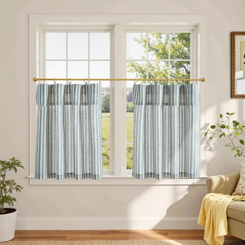 Miniatura 61 de jinchan - Cortinas de lino a rayas para cocina de 20 pulgadas de largo, cortinas de varios niveles, estilo granja moderna de café, tratamientos
