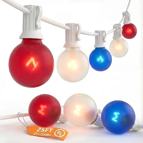 Miniatura 4 de SUNSGNE Guirnalda de luces de patio G40 impermeable de 100 pies para exteriores con 105 bombillas Edison transparentes, luces de globo para 24.9 ft