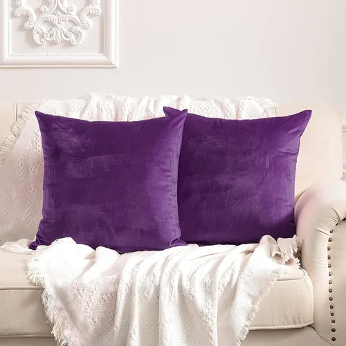 Miniatura 11 de FY FIBER HOUSE Paquete de 2 fundas de almohada de terciopelo decorativas, fundas de cojín suaves y sólidas, 16 x 16 pulgadas, color negro