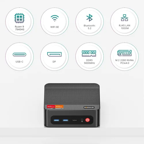 Miniatura 3 de BOSGAME P3 Pro Mini PC con AMD Ryzen 9 7940HS, 16GB DDR5 1TB PCle SSD, pantalla triple 4K, LAN dual, Wi-Fi 6E/BT5.2, mini computadora de escritorio