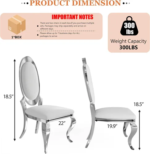 Miniatura 2 de Juego de 2 sillas con 2 sillas de comedor de piel sintética blanca, silla de cocina moderna con respaldo ovalado y patas de acero inoxidable