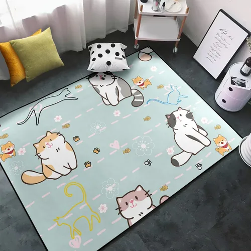 Miniatura 19 de Alfombra de gatos de dibujos animados para niñas, bonita decoración de habitación de niños, alfombra con temática de animales azules, alfombra ultra
