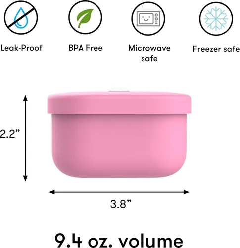 Miniatura 5 de Omie Caja de silicona a prueba de fugas para aperitivos, contenedores de almacenamiento de alimentos con tapa, contenedor Bento para almuerzo Rosa