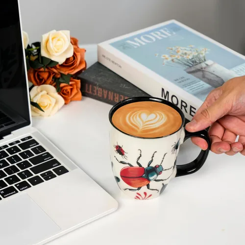Miniatura 6 de Taza de Escarabajo de 16 oz que Cambia de Color - Taza de Café de Cerámica para Amantes de los Insectos - Regalo Novedoso con Temática de Insectos