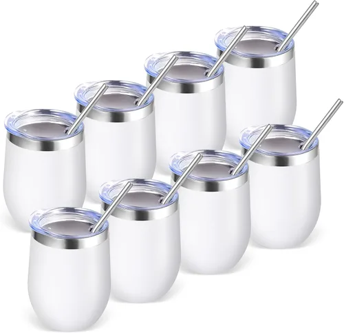 Miniatura 52 de Volhoply - Juego de 12 vasos de vino de 12 onzas con tapa, hechos de acero inoxidable con aislamiento al vacío de doble pared, vasos de vino sin Rosa