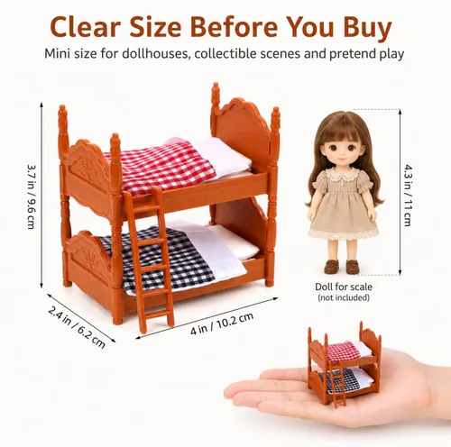 Miniatura 4 de Zerodeko Literas para casa de muñecas, casa de muñecas en miniatura, cama individual con escalera de PVC duradero, muebles de casa de muñecas dobles