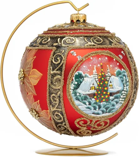Miniatura 4 de Adorno de Navidad de Polish Gallery, Explosión Invernal, Bola de Vidrio Soplado (Oro, 6-pulgadas Ø/150mm)