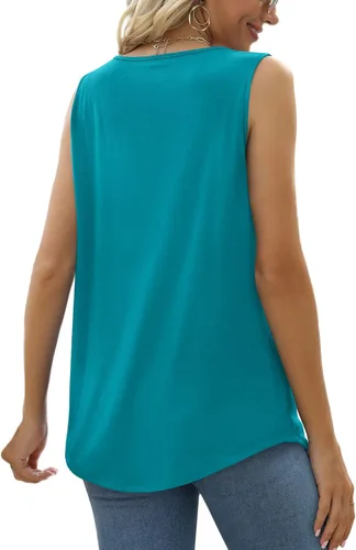 Miniatura 178 de Saloogoe - Camisetas sin mangas veraniegas para mujeres, plisadas con cuello cuadrado y dobladillo curvado, blusas de ajuste holgado con movimiento