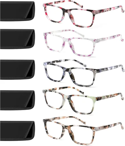 Miniatura 17 de JOSCHOO Paquete de 5 lentes de lectura para hombres y mujeres, bisagras de resorte, anteojos cómodos para leer (5 negros, 1.75)