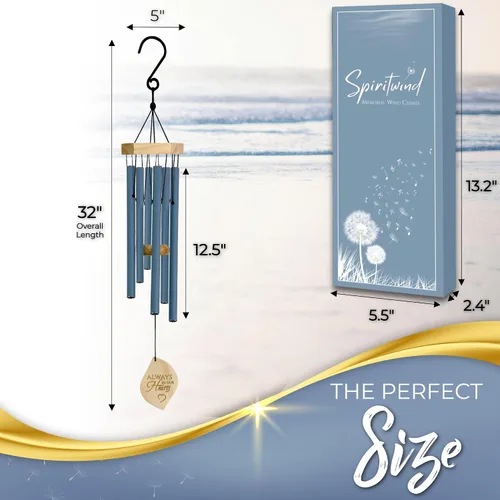 Miniatura 8 de Campanillas de viento conmemorativas azul océano de 32 pulgadas para la pérdida de un ser querido, campanillas de viento de condolencias de sonido