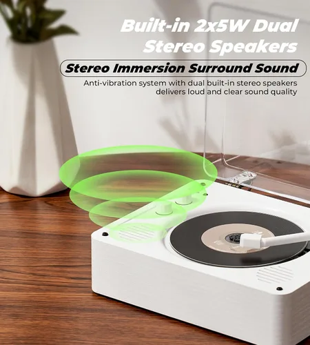 Miniatura 4 de Vangoa Reproductor de CD para el hogar pequeño con altavoces de alta fidelidad, reproductor de CD recargable portátil doble conector de auriculares