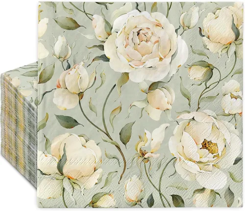 Miniatura 8 de Paquete de 80 servilletas de almuerzo florales rosas retro, peonías de rosas negras, servilletas de papel desechables decorativas vintage