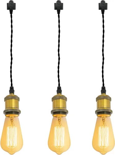 Miniatura 35 de Kiven 3 luces H System Track Mini colgante, soporte de lámpara con acabado negro perla, kit de luces de riel, colgante de rosa, tela trenzada