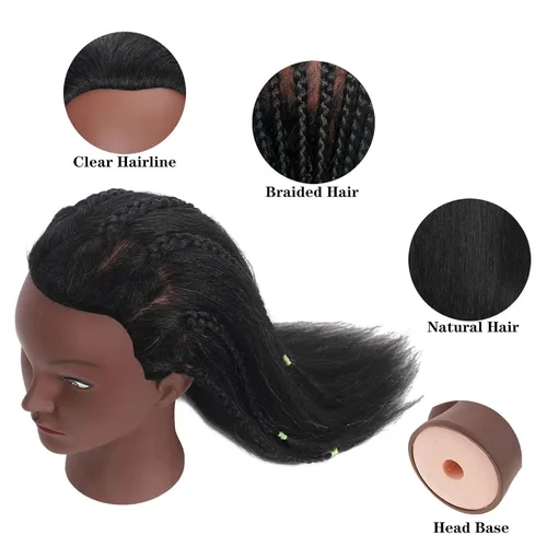 Miniatura 3 de Cabeza de maniquí de 16 pulgadas, 100% cabello humano, para peluquería, entrenamiento, trenzar, peinar, cosmetología, maquillaje, práctica