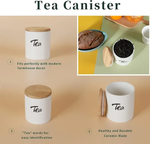 Miniatura 2 de LEETOYI Contenedores de almacenamiento de alimentos de porcelana con tapa, diseño de tamaño pequeño y ahorra espacio, 4.5 pulgadas, color blanco, té
