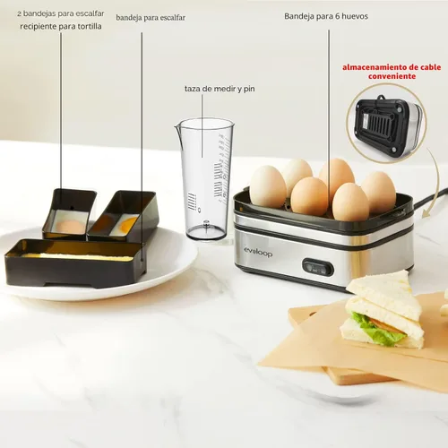 Miniatura 4 de Evoloop - Olla rápida para huevos eléctrica con capacidad para 6 huevos, para huevos cocidos suaves, medianos, duros, con máquina de escalfar