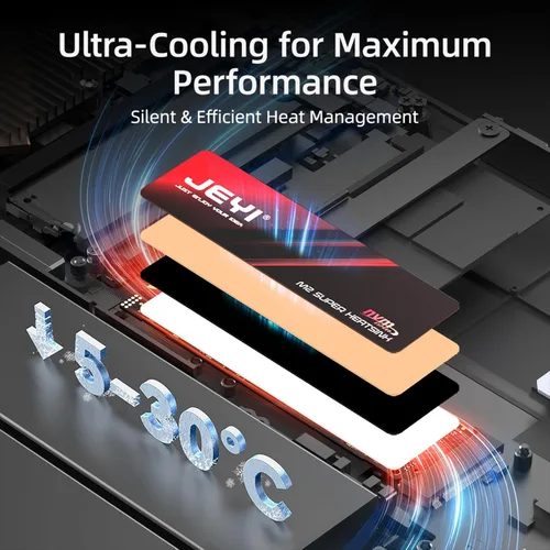 Miniatura 3 de JEYI M.2 2280 SSD disipador de calor, grafeno+hoja de cobre, ultradelgado de 0.5mm, conductividad térmica de 1500W/mK, para SSDs NVMe/SATA (5 piezas)