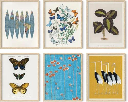 Miniatura 9 de HAUS AND HUES Arte abstracto para pared, juego de 6 arte moderno japonés para pared, decoración de pared estética, póster de mariposa y luna, obra