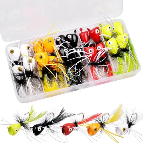 Kits de señuelos para pesca con mosca, Topwater Popper Fly Fishing Bass Crappie Fly Fishing Poppers Surtido para trucha Salmón Kit de 20 piezas