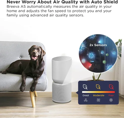 Miniatura 5 de TCL Breeva - Purificador de aire inteligente A5 con limpieza de 5 etapas, True HEPA (H13), elimina el 99.97% del polvo, bacterias/olores y más