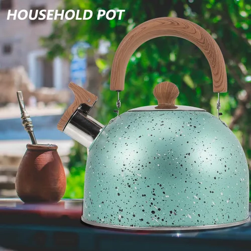 Miniatura 7 de Hemoton Hervidor de té silbante para estufa, tetera de acero inoxidable, hervidor de agua, hervidor de agua con mango ergonómico de agarre fresco