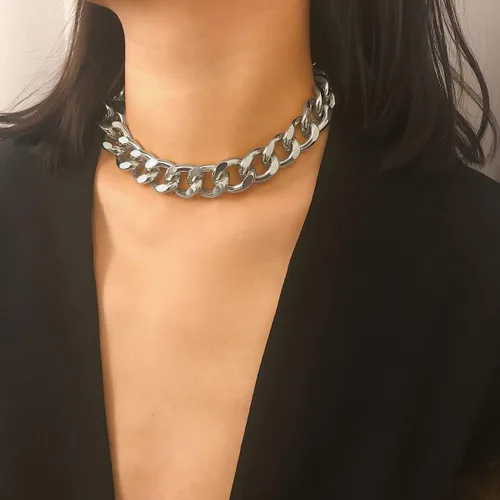 Miniatura 3 de Inactwin Collar rectangular de eslabones cubanos con eslabones gruesos collar de cadena de oro punk hip hop para mujer Metal Diamantes de imitación
