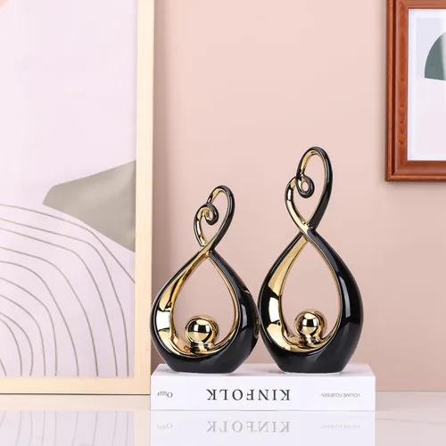 Miniatura 5 de Acento decorativo negro, arte de porcelana de mediados de siglo, decoraciones modernas en negro y dorado, objetos de mesa de comedor, escultura Oro