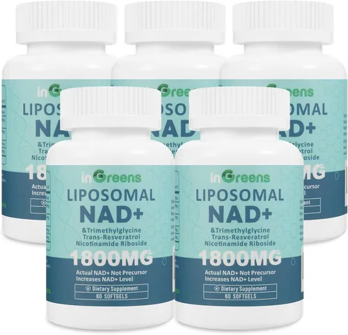 Miniatura 13 de inGreens Suplemento liposomal NAD+ de 1800 mg con ribósido de nicotinamida, resveratrol trans, trimetilglicina, reemplaza a NMN, aumenta NAD +