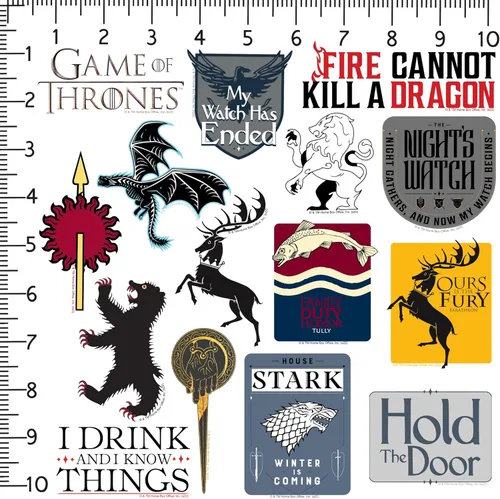 Miniatura 2 de Juego de Tronos y Casa del Dragón 100 calcomanías de vinilo grandes de lujo, paquete variado – Calcomanías troqueladas GOT para laptop, botella