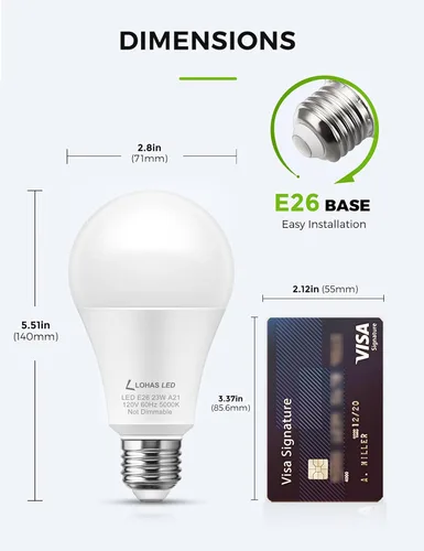 Miniatura 2 de LOHAS Bombilla LED Blanca Super Brillante, A21 23W (equivalente a 150-200 vatios), 2500 Lúmenes Altos, 5000K Blanco Luz de Día, bombillas de garaje