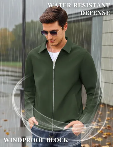 Miniatura 6 de Cotrasen Chaquetas ligeras para hombre, chaqueta cortavientos con cremallera completa, chaqueta casual cortavientos