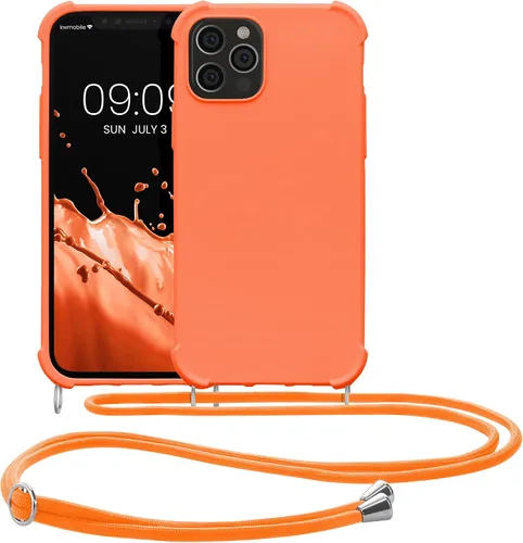Miniatura 8 de kwmobile Funda cruzada compatible con Apple iPhone 12/iPhone 12 Pro, funda de silicona TPU con correa, color naranja frutal