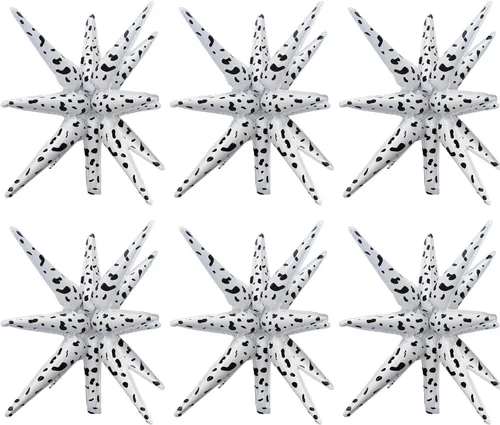 Miniatura 29 de 6 Globos de Papel de Aluminio con Forma de Estrella Negra de Una Pieza, Globo de Estrella de 14 Puntas 4D Cono Starburst de Mylar de 22 Pulgadas